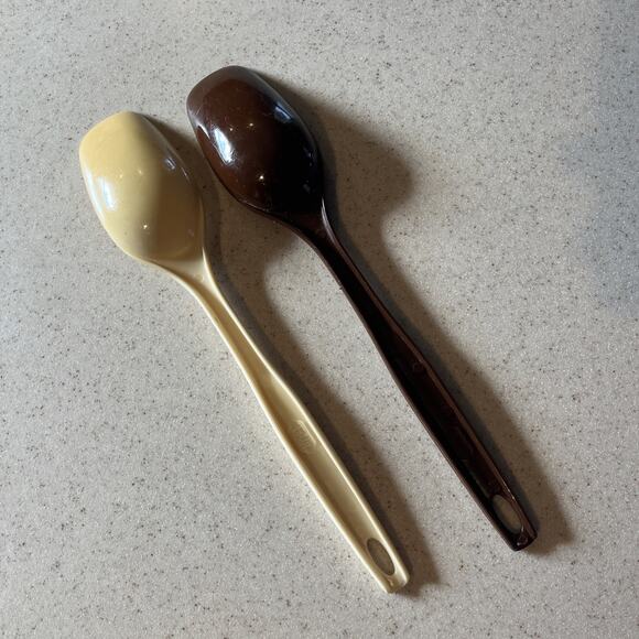 Vintage Foley Nylon Serving Basting Spoon Set Of 2 Almond & Brown 11" Cook Tool - Picture 2 of 5